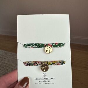 Sézane Les Medaillions Gold Charm Bracelets - Green/Red and Multicolor